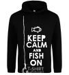 Men`s hoodie Keep calm and fish on black фото