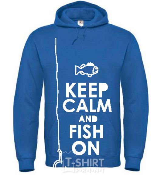 Мужская толстовка (худи) Keep calm and fish on Сине-зеленый фото
