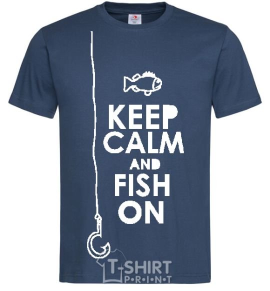 Men's T-Shirt Keep calm and fish on navy-blue фото