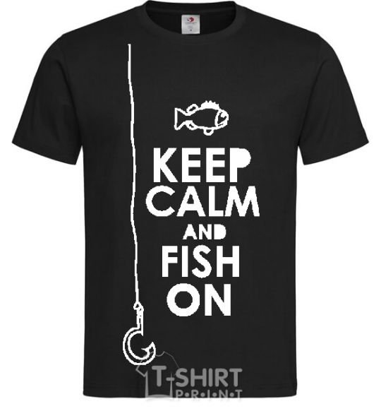 Men's T-Shirt Keep calm and fish on black фото