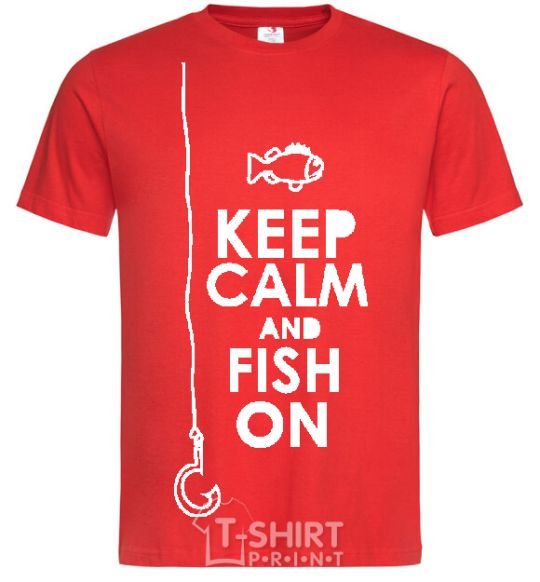 Men's T-Shirt Keep calm and fish on red фото