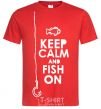 Men's T-Shirt Keep calm and fish on red фото