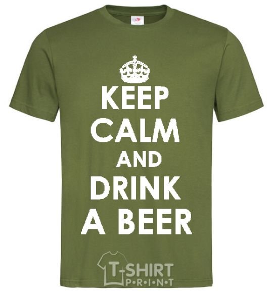 Мужская футболка KEEP CALM AND DRINK A BEER Оливковый фото