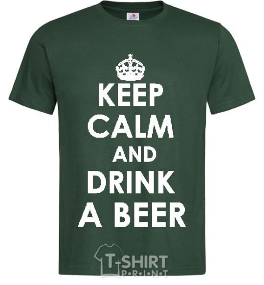 Мужская футболка KEEP CALM AND DRINK A BEER Темно-зеленый фото