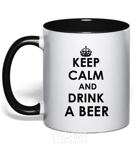 Mug with a colored handle KEEP CALM AND DRINK A BEER black фото