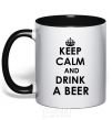 Mug with a colored handle KEEP CALM AND DRINK A BEER black фото