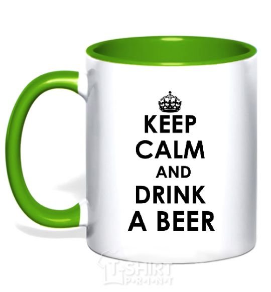 Mug with a colored handle KEEP CALM AND DRINK A BEER kelly-green фото