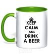 Mug with a colored handle KEEP CALM AND DRINK A BEER kelly-green фото