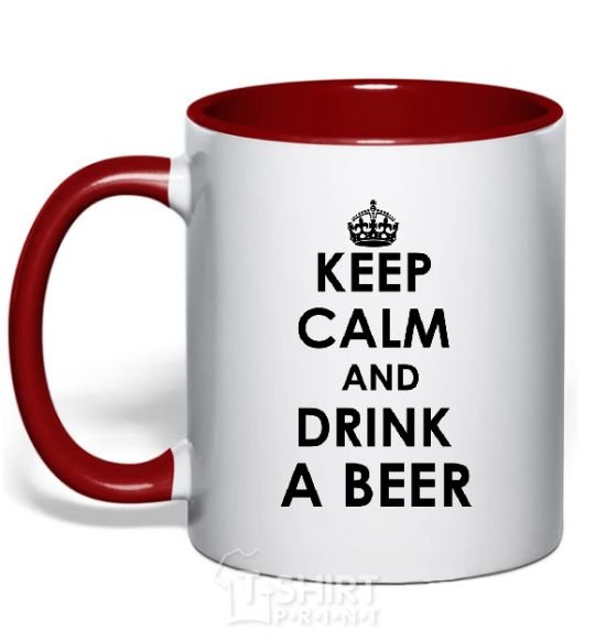 Mug with a colored handle KEEP CALM AND DRINK A BEER red фото