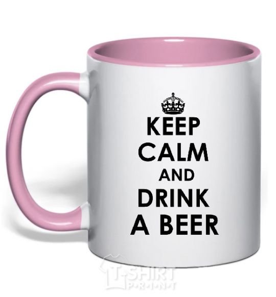 Mug with a colored handle KEEP CALM AND DRINK A BEER light-pink фото