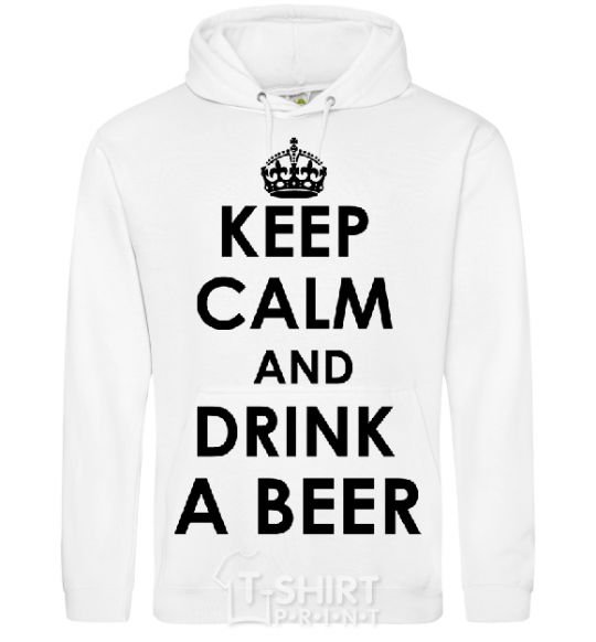 Men`s hoodie KEEP CALM AND DRINK A BEER White фото