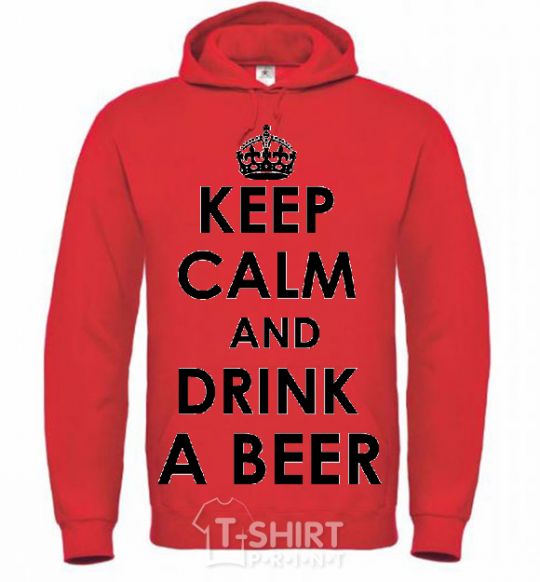 Men`s hoodie KEEP CALM AND DRINK A BEER bright-red фото