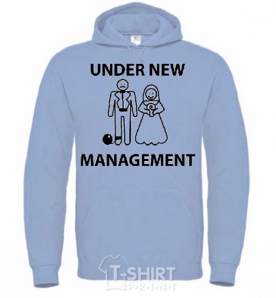 Men`s hoodie UNDER NEW MANAGEMENT newlyweds sky-blue фото