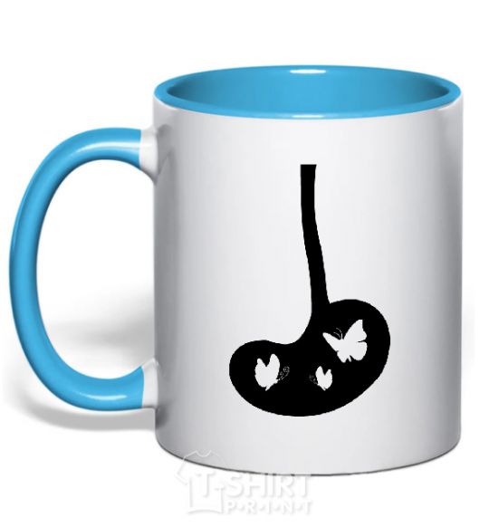 Mug with a colored handle BUTTERFLY sky-blue фото