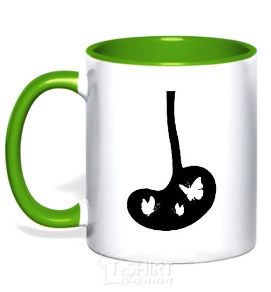 Mug with a colored handle BUTTERFLY kelly-green фото