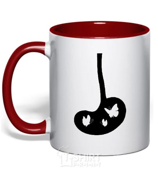 Mug with a colored handle BUTTERFLY red фото