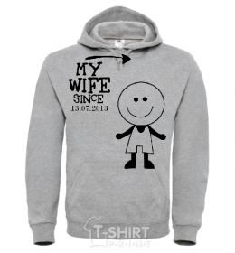 Мужская толстовка (худи) MY WIFE--> Серый меланж фото