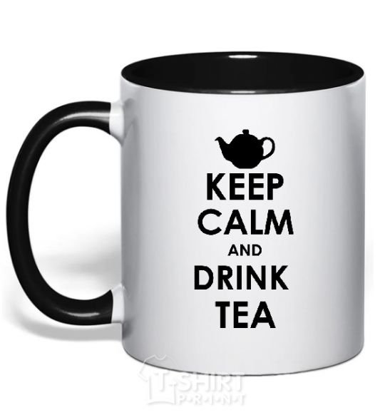 Чашка с цветной ручкой KEEP CALM AND DRINK TEA Черный фото