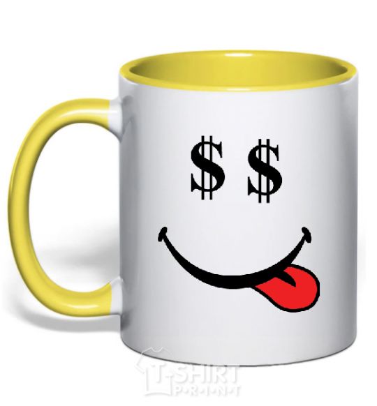 Mug with a colored handle DOLLARS yellow фото