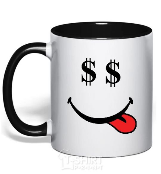 Mug with a colored handle DOLLARS black фото