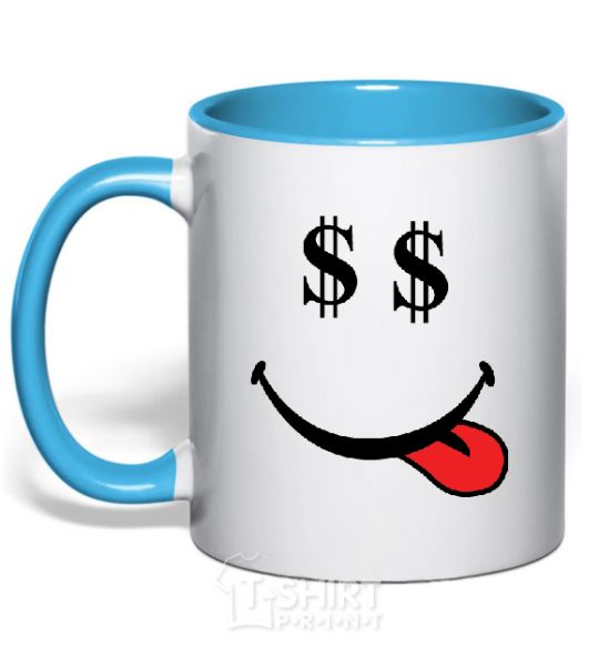 Mug with a colored handle DOLLARS sky-blue фото