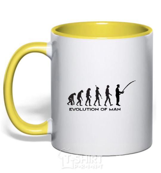 Mug with a colored handle EVOLUTION OF MAN yellow фото