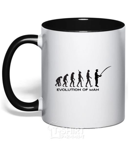 Mug with a colored handle EVOLUTION OF MAN black фото