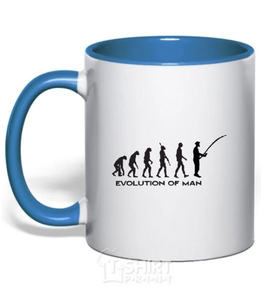 Mug with a colored handle EVOLUTION OF MAN royal-blue фото