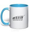 Mug with a colored handle EVOLUTION OF MAN sky-blue фото
