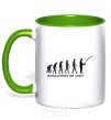 Mug with a colored handle EVOLUTION OF MAN kelly-green фото