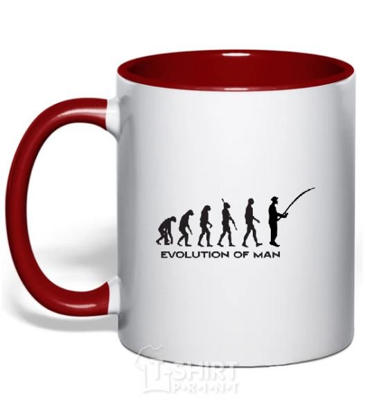Mug with a colored handle EVOLUTION OF MAN red фото