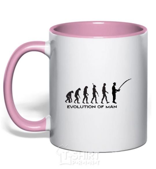 Mug with a colored handle EVOLUTION OF MAN light-pink фото