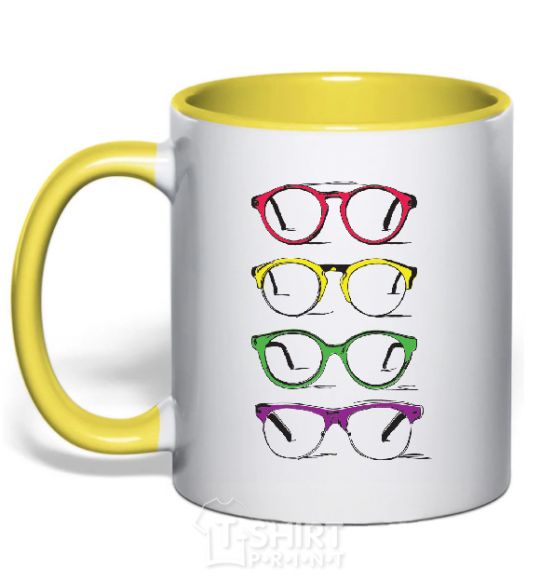 Mug with a colored handle EYE FRAMES yellow фото