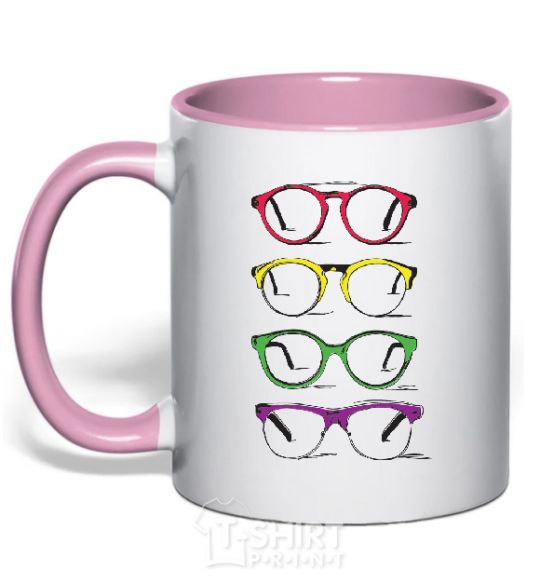 Mug with a colored handle EYE FRAMES light-pink фото