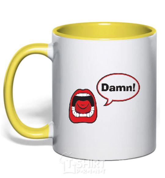 Mug with a colored handle DAMN! yellow фото