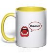 Mug with a colored handle DAMN! yellow фото