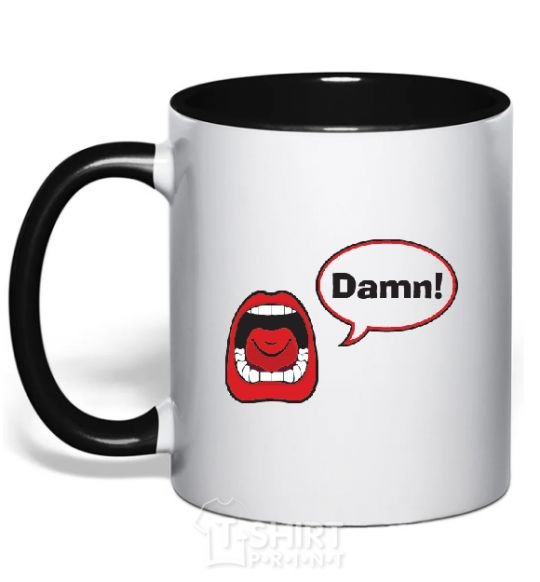 Mug with a colored handle DAMN! black фото