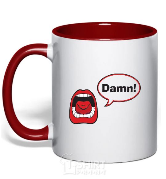 Mug with a colored handle DAMN! red фото