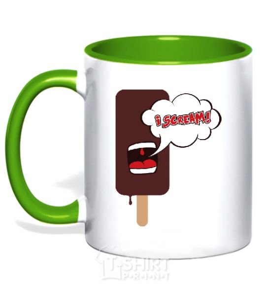 Mug with a colored handle I SCREAM! kelly-green фото