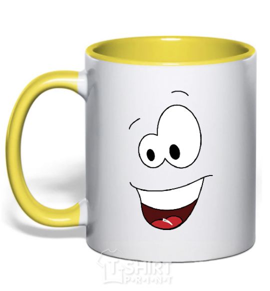 Mug with a colored handle HAPPY SMILE yellow фото
