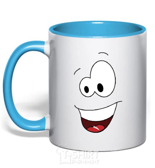 Mug with a colored handle HAPPY SMILE sky-blue фото