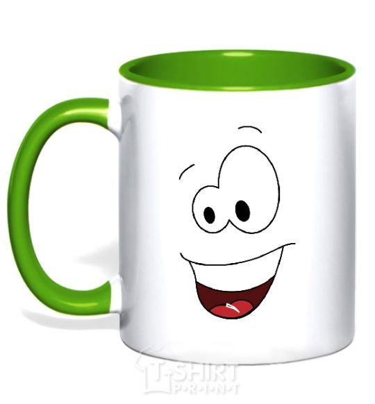 Mug with a colored handle HAPPY SMILE kelly-green фото