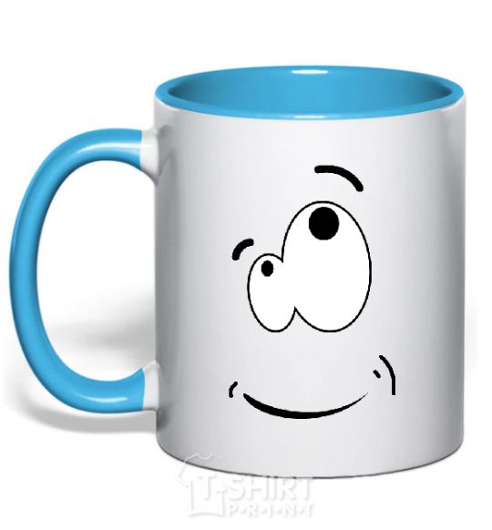 Mug with a colored handle CARTOON SMILE sky-blue фото