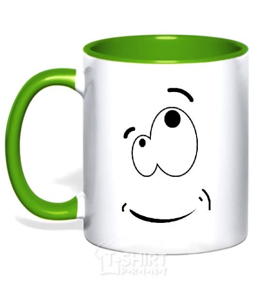 Mug with a colored handle CARTOON SMILE kelly-green фото