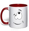 Mug with a colored handle CARTOON SMILE red фото