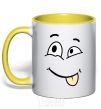 Mug with a colored handle TONGUE SMILE yellow фото