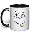 Mug with a colored handle TONGUE SMILE black фото