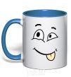 Mug with a colored handle TONGUE SMILE royal-blue фото