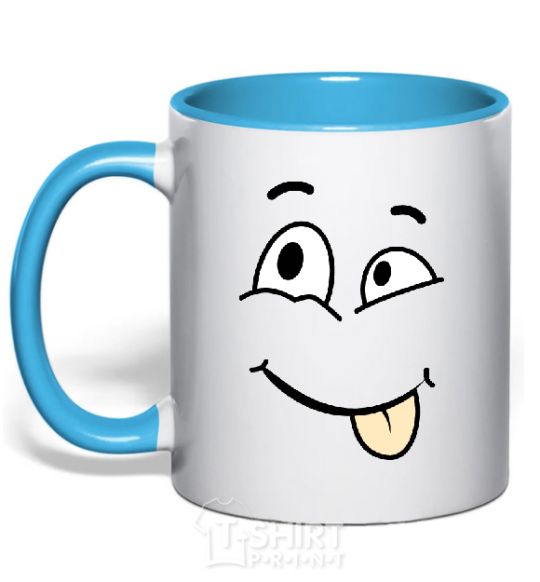 Mug with a colored handle TONGUE SMILE sky-blue фото