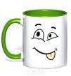 Mug with a colored handle TONGUE SMILE kelly-green фото
